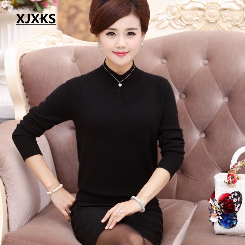 XJXKS Spring And Summer Turtleneck Sweater Women Solid Knitted Sweaters 2020 Long Sleeve Tops Basic Pullover Jumper | Женская одежда