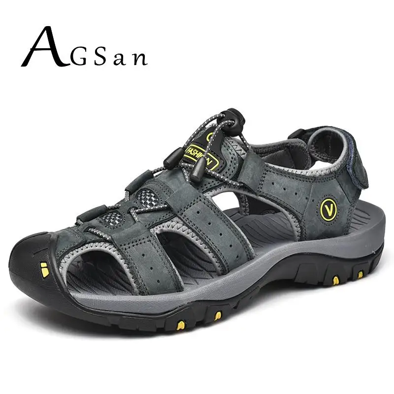 

Genuine Leather Summer Sandals Sneakers Men Big Size 48 47 Covered Toes Beach Shoes Hollow Out Outdoor Sandals Casual Footwear