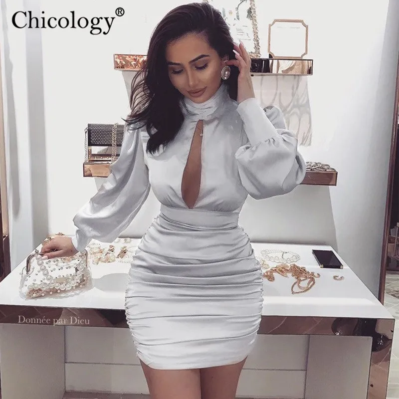 Chicology женская обувь пропускающая воздух Мини-платье фонарь Длинные рукава bodycon 2019