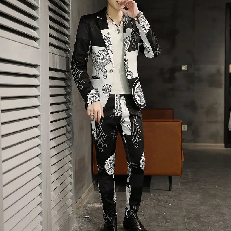 Жаккардовый деловой мужской костюм джентльмена из 2 предметов свадебный в