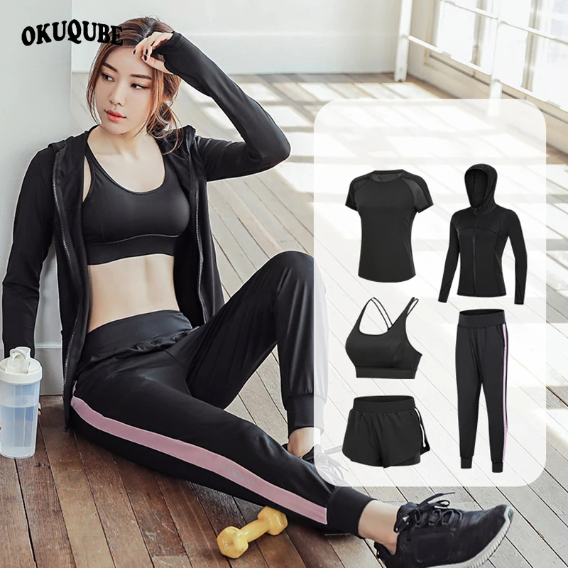 Women Sportswear Breathable Workout Clothes Black Purple Gym Clothing Suit Jogging Training Fitness Running Sports Sets M 2XL|Наборы для