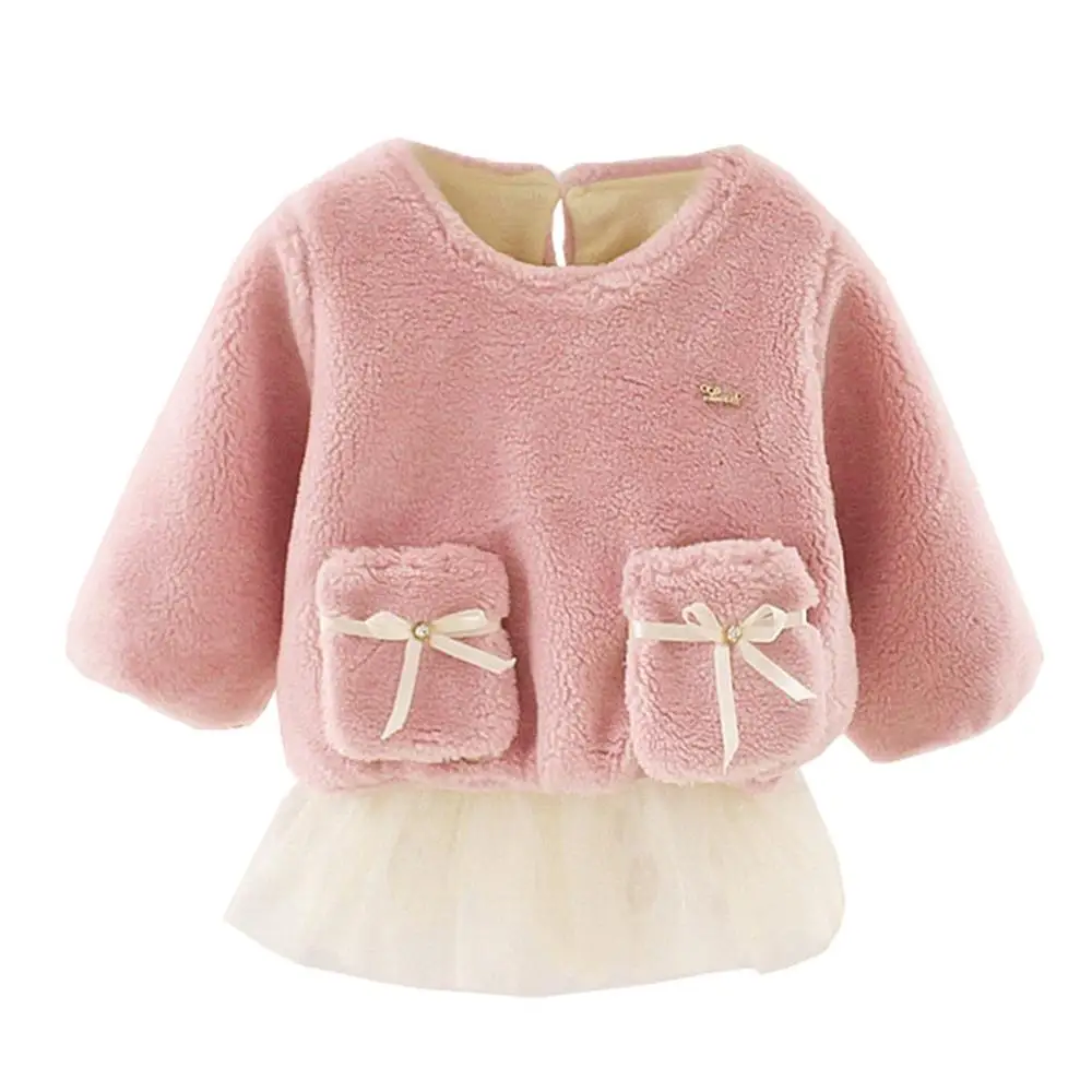 pink dress Толстовка для маленьких девочек футболка для девочек милые повседневные плотные толстовки с длинными рукавами и буфами осенне-зимняя хлопковая одежда для детей одежда для малышей - Цвет: pink dress