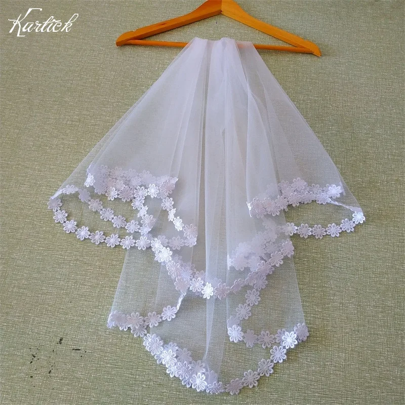 

Свадебная фата с гребнем, двухслойная короткая фата для невесты, романтический свадебный аксессуар, белый/цвета слоновой кости/красный