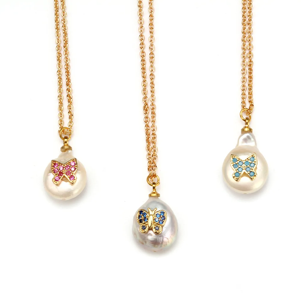 Ожерелье из натурального пресноводного жемчуга инкрустация цирконом кулон