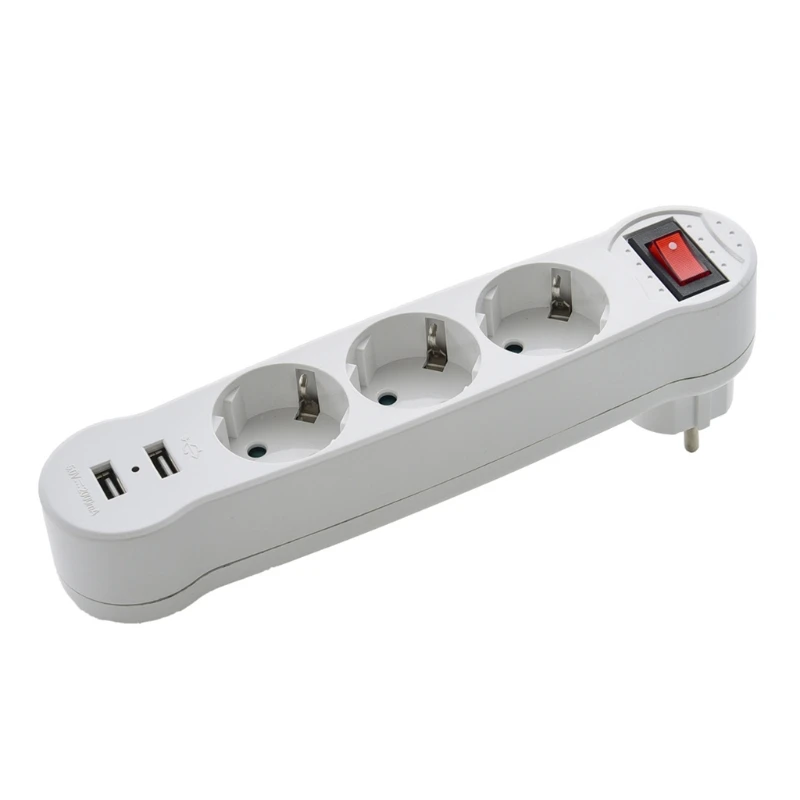 

Porous Terminal Board 16A Conversion Plug Dual USB Ports 1 to 3 Way EU Standard Power Adapter Socket Strip M7DA