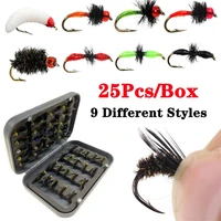 25pcsbox 9 different styles fishing flies set wet dry nymph fly hand tied flies for trout pike grayling fly lure kit