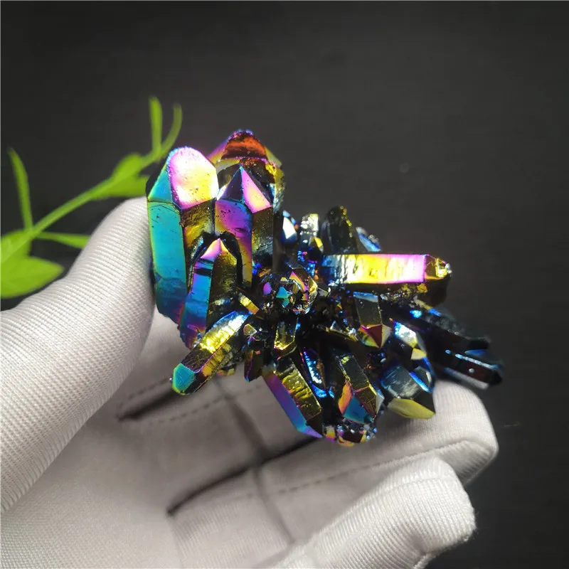 

Beautiful !Natural Quartz Crystal Rainbow Cluster gemstone Titanium Electroplated Cluster VUG Mineral Specimen Healing stone85g