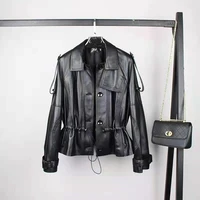womens leather jacket new autumn sheepskin leather womens black slim casual leather jacket