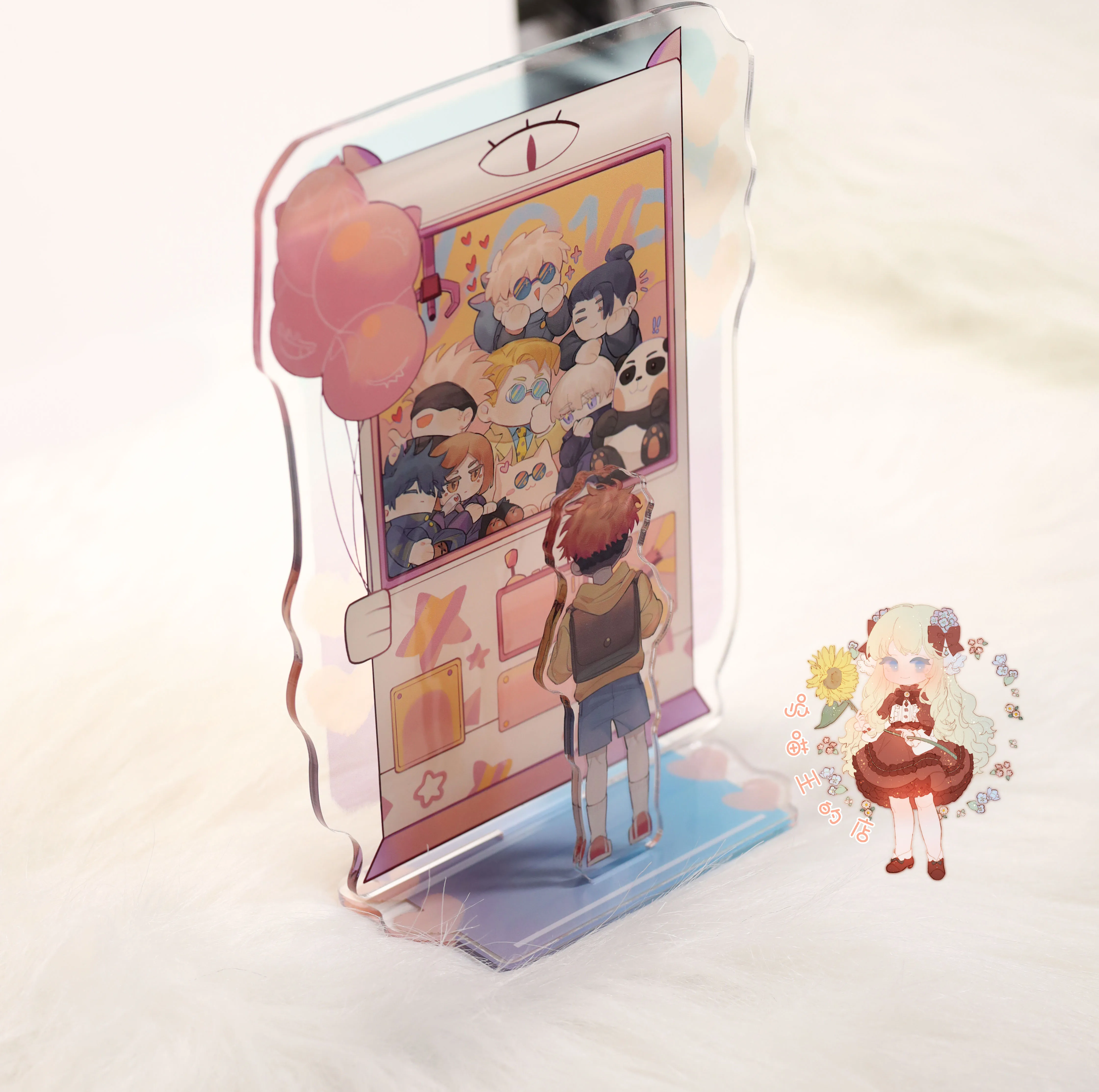 

Anime Jujutsu Kaisen Gojo Satoru Fushiguro Megumi Cute Doll Machine Stand Figure Model Plate Toy Desktop Decor Pendant Keychain