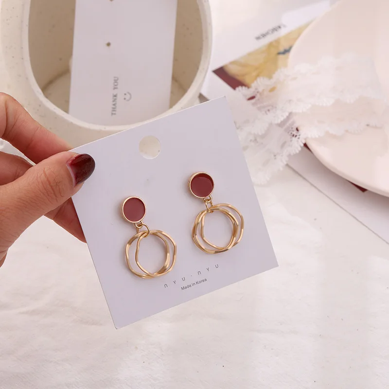 

Trendy Gold Color Double Round Circle Metal Drop Earrings Irregular Geometric Dangle/Clip Earrings For Women Gift Simple Jewelry