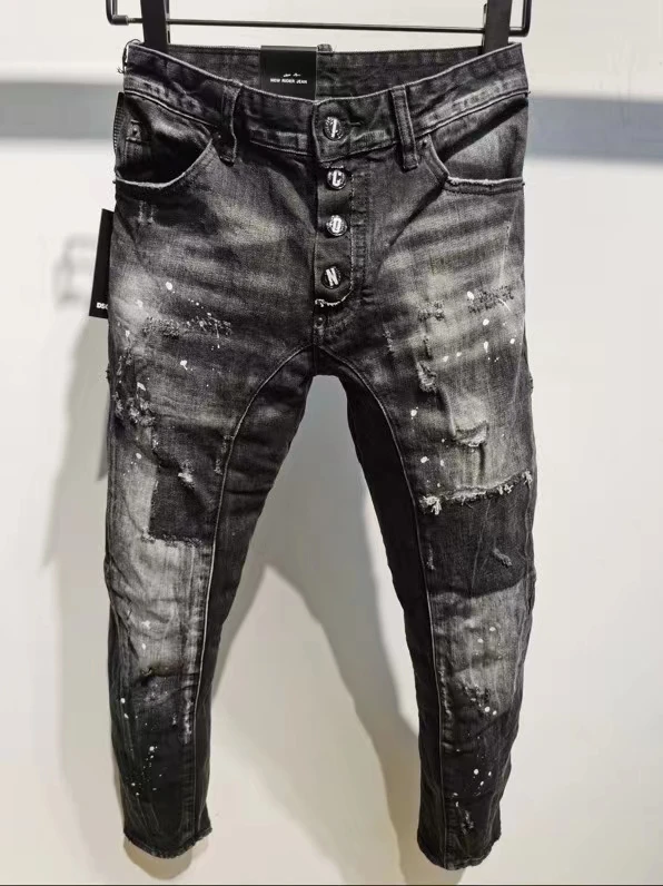 

2021 Fashion Trend DSQ2 Washed, Worn, Holes, Paint Spots Men's Jeans *A397