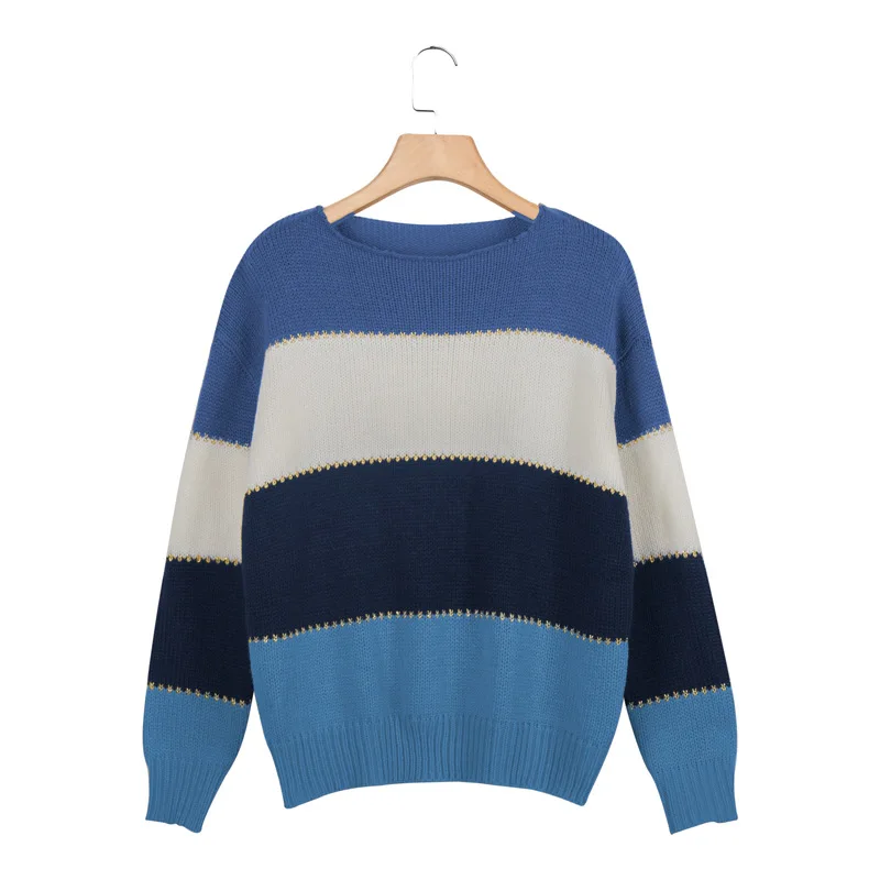 

Autumn and winter women's sweater candy color casual color matching stripe large size warm fashion sweater