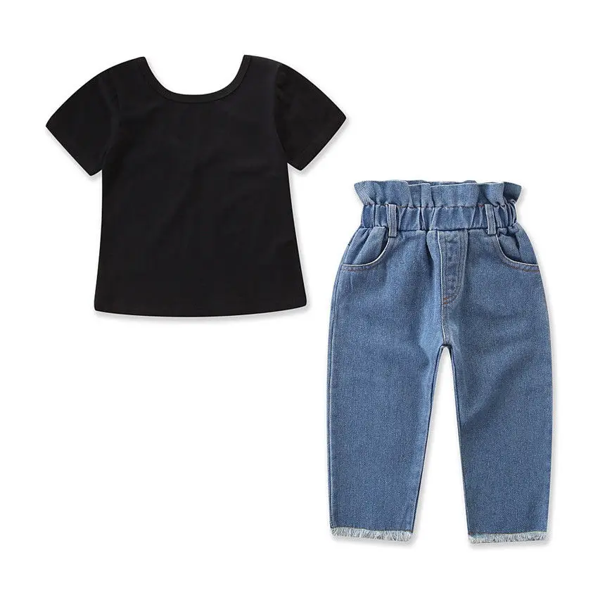 Brand New 2PCS Toddler Kid Baby Girl T-shirt Tops+Denim Pants High Waist Jeans Clothes Outfits Fashion Clothing Set | Детская одежда и