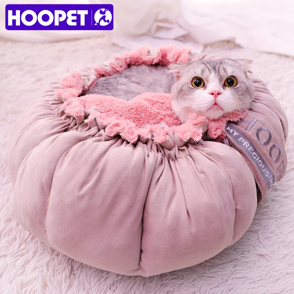 Милая розовая кровать HOOPET, теплая для щенков собак, коврик для кровати, осень/зима, милый домик для кошек