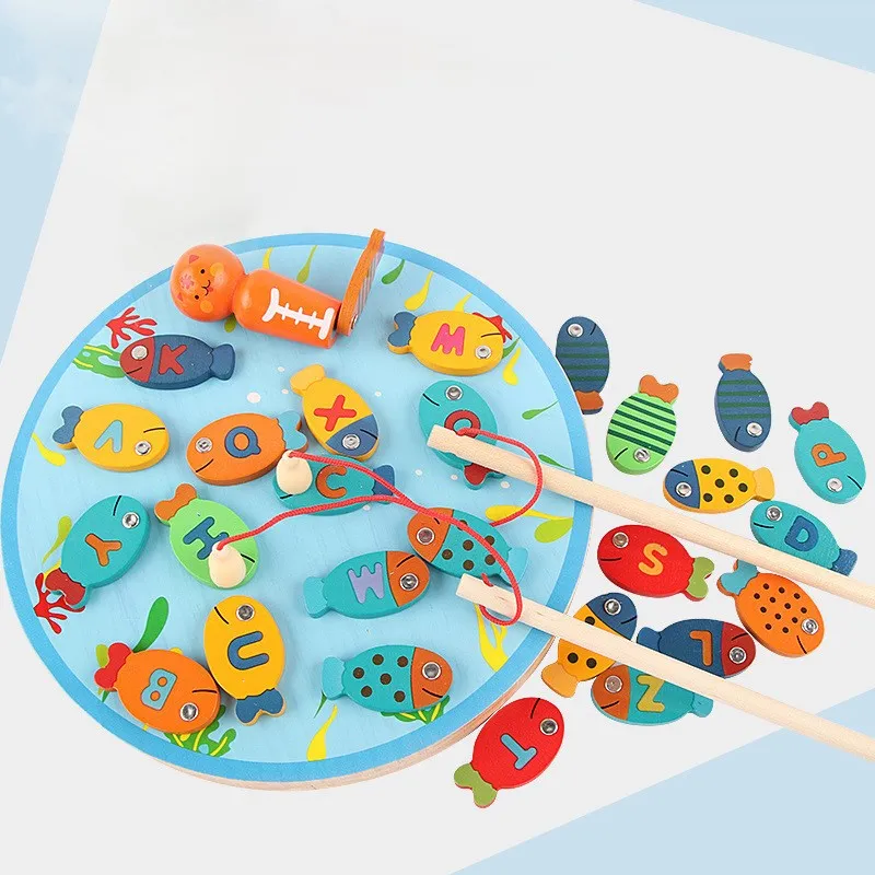 

Магнитная деревянная игрушка для рыбалки для малышей, алфавит, рыба, ловли, подсчет, настольные игры для дошкольников, игрушки для детей