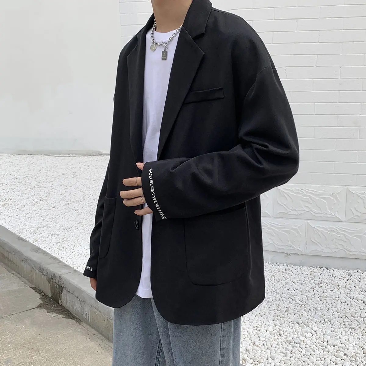 

Autumn New Korean style casual single Western loose suit coat college style couple suit X04/P87 black 1