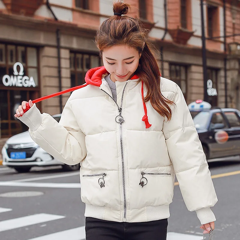 

Nice Hooded Women Winter Jacket Short Cotton Padded Womens Coat Autumn Feminino Large Size Black White Color Parka 2XL