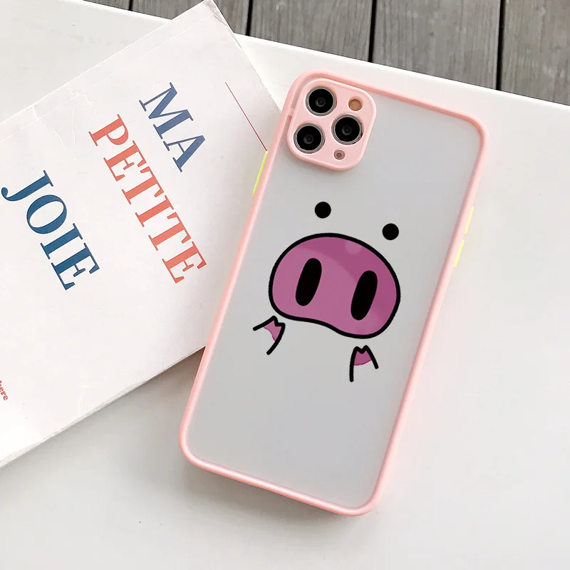 Bumper Phone Case For iPhone 12 11 14 13 Pro Max 6s 7 8 Plus SE 2020 X XR XS Max Cute Cartoon Pig Camera Protection Back Cover