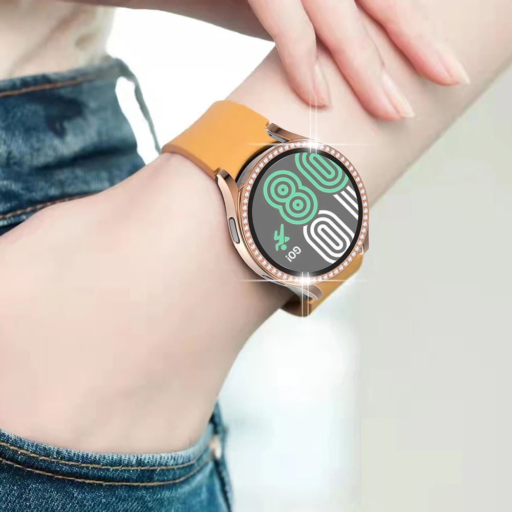 Screen Protector Glass Film + Cover for Samsung Galaxy Watch 4 Case 40mm 44mm Active 2 Shell Women Bling Diamond Bumper