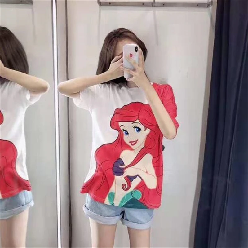 Футболка женская с коротким рукавом и круглым вырезом принтом Русалочка