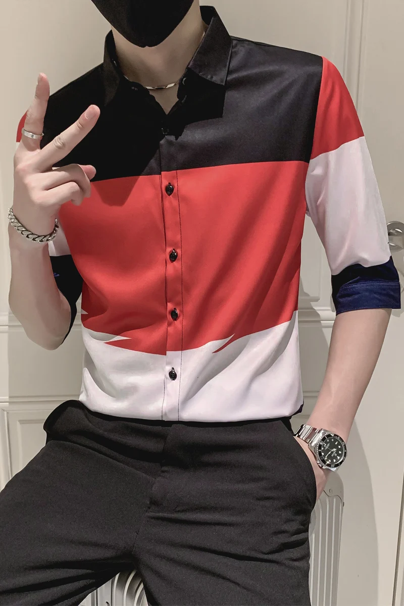 

Fashion Striped Shirts Men Short Sleeve Streetwear Casual Shirt 2021 Summer Social Nightclub Party Male Clothing Chemise Homme