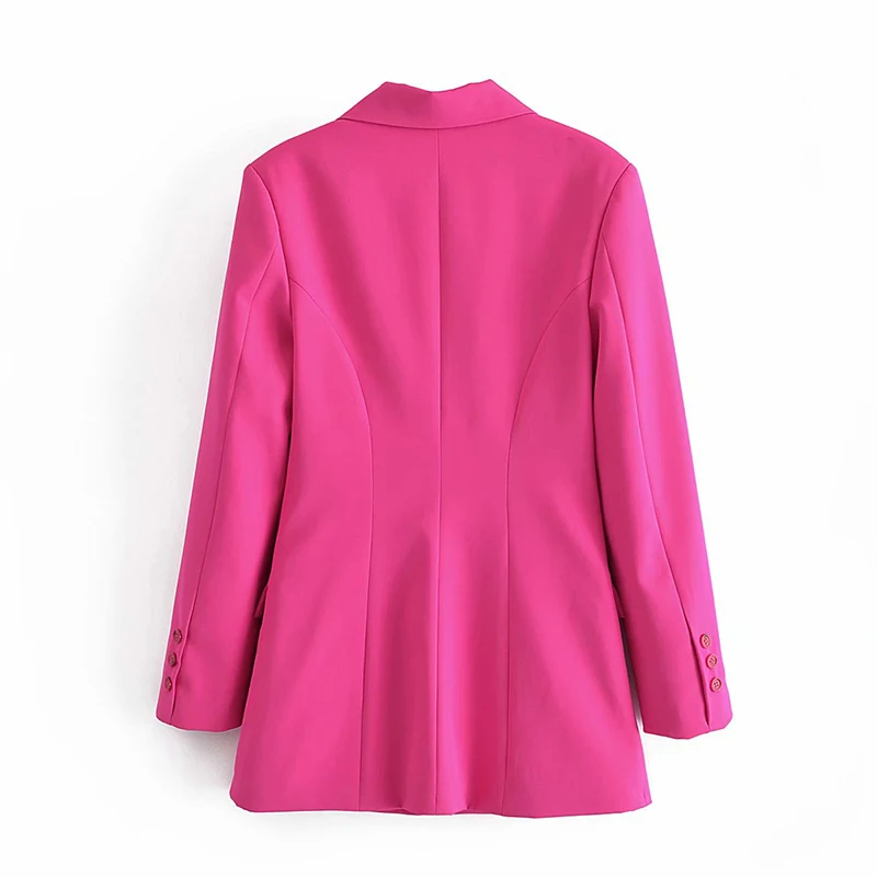 

Za Fashion Women Rose Red Design Paragraph Slim Blazer Coat Vintage Single Breasted Long Sleeve Female Outerwear Chic Tops