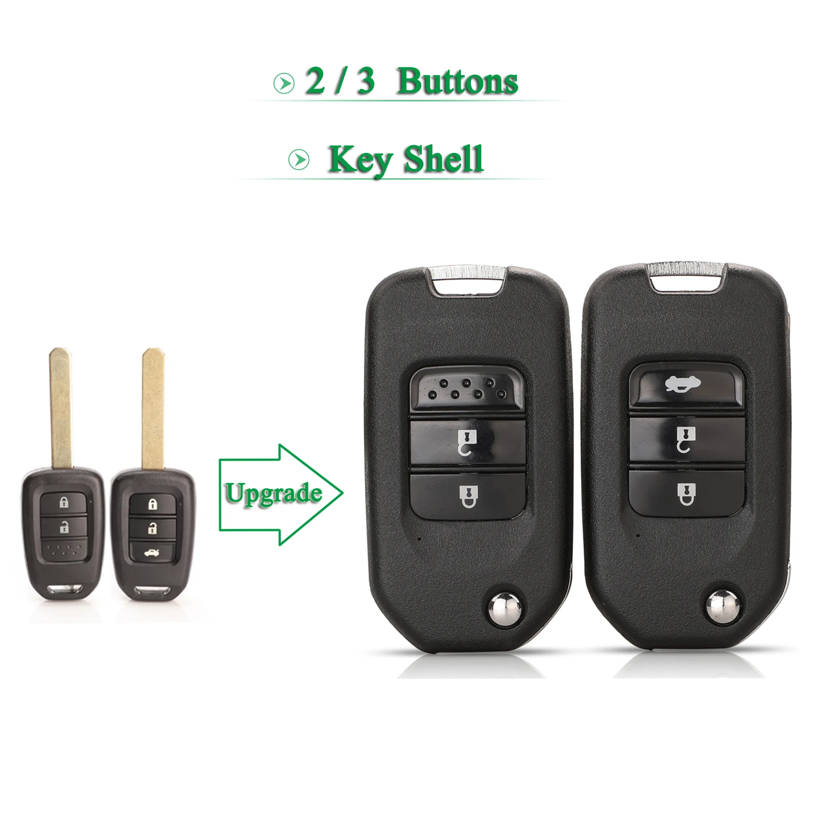 

jingyuqin 10pcs For Honda FIT XRV VEZEL CITY JAZZ CIVIC HRV FOB Modified Flip 2/3 Buttons Remote Car Key Shell Case Replacement