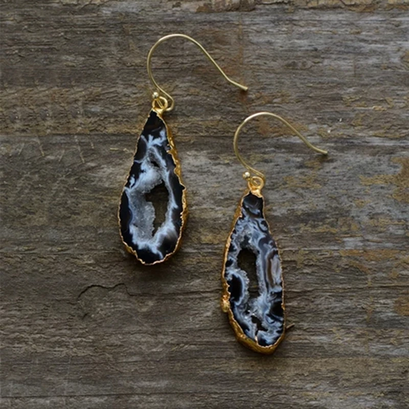 Натуральная Друза, висячие серьги, форма, Agates Drusy Femme, ювелирные изделия, серьги-крючки, оникс, Агаты, кристаллы, женские серьги, Прямая поставка