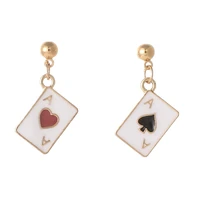 silver needle earrings personality creative playing card love short earrings design mini women earrings