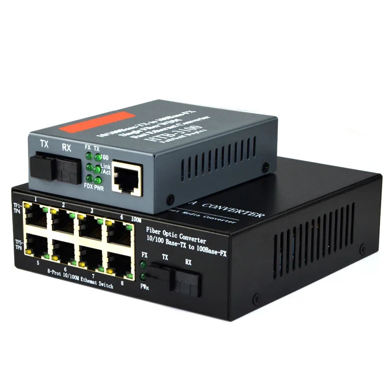Однорежимный медиаконвертер SC Fast Media Ethernet 100 Мбит/с 10/100 м 8 портов|Оптоволоконное