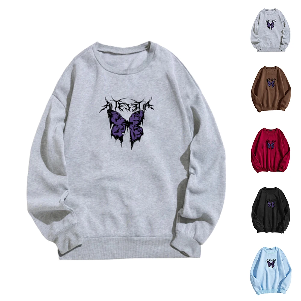 

Women Long Sleeve Pullover Sweatshirt Casual Loose Shirt Baggy Blouse Jumper Top Ladies Butterfly Printed Pullover Tops Clothes