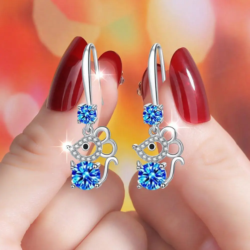 

Women Stylish Rhinestone Mouse Shape Alloy Anti-Allergic Hook Earrings Eardrop