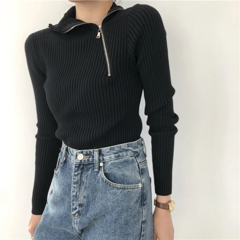 Толстый женский свитер JMPRS с высоким воротником зимний модный однотонный вязаный