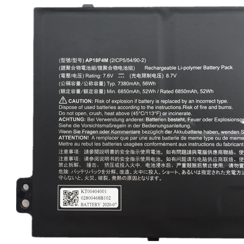Оригинальный аккумулятор AP18F4M 2ICP5/54/90-2 K. 00404 001 для ноутбука Acer Chromebook 714 715 дюйма |