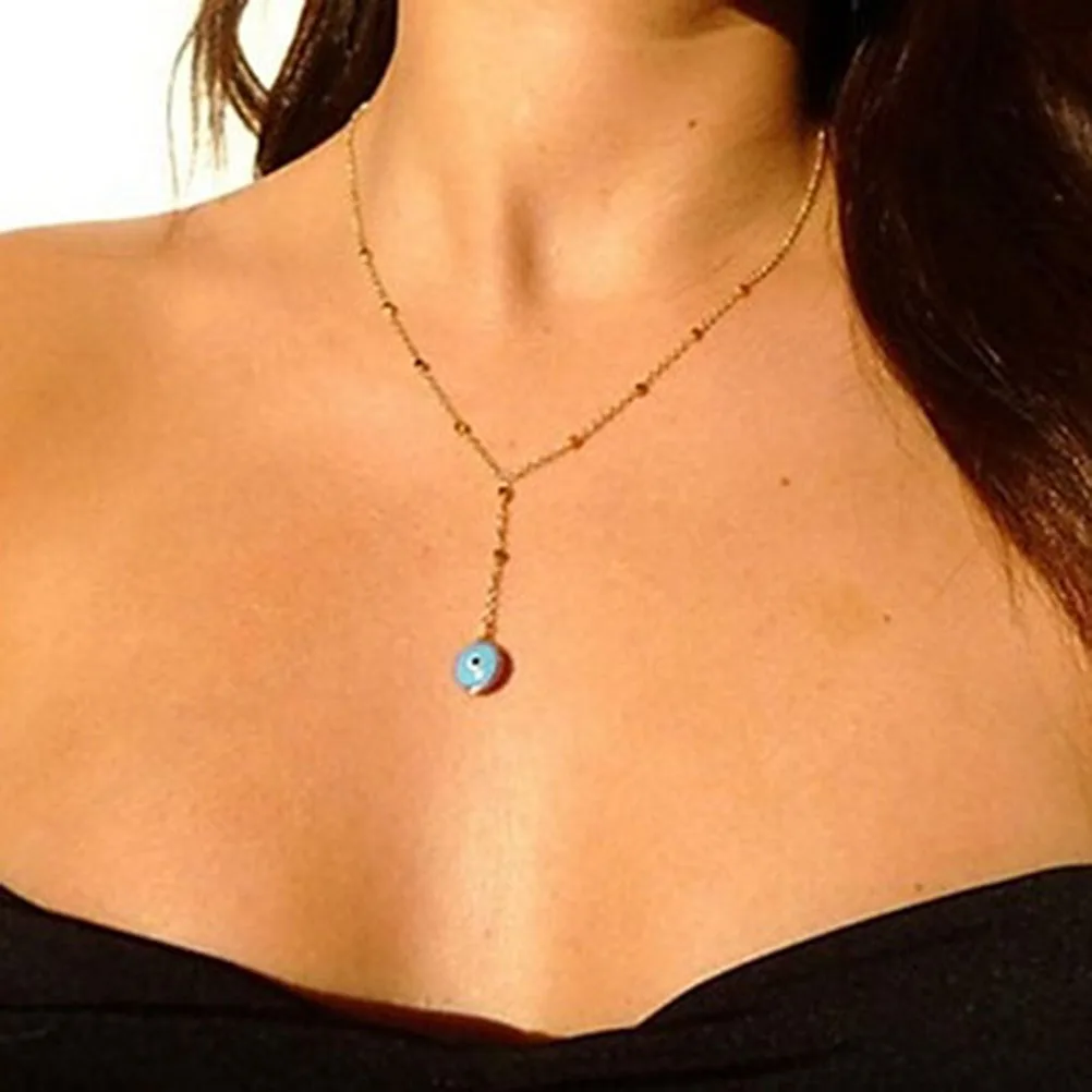 Синий глаз металлические бусины золотая цепочка ожерелье кулон женское n ювелирные изделия 2018 Мода|Цепочки|