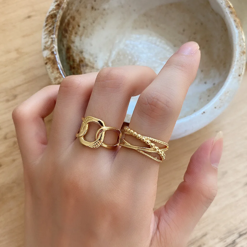 

French Style 925 Sterling Silver Golden Female Mini Open Rring Minimalist Design Sense Ins Multilayer Finger Ring Bague