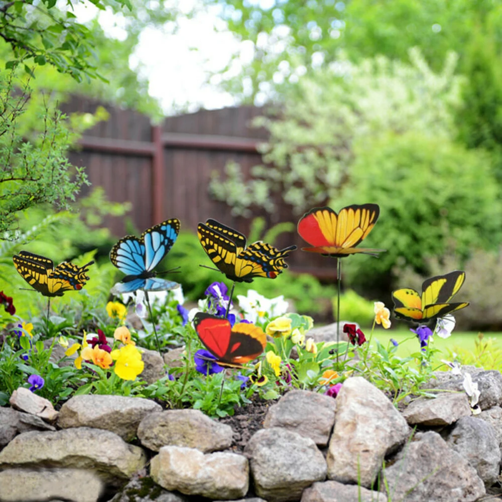 

Outdoor Butterfly Stakes Lot Yard Lifelike Planter Flower Bed Decor Metal