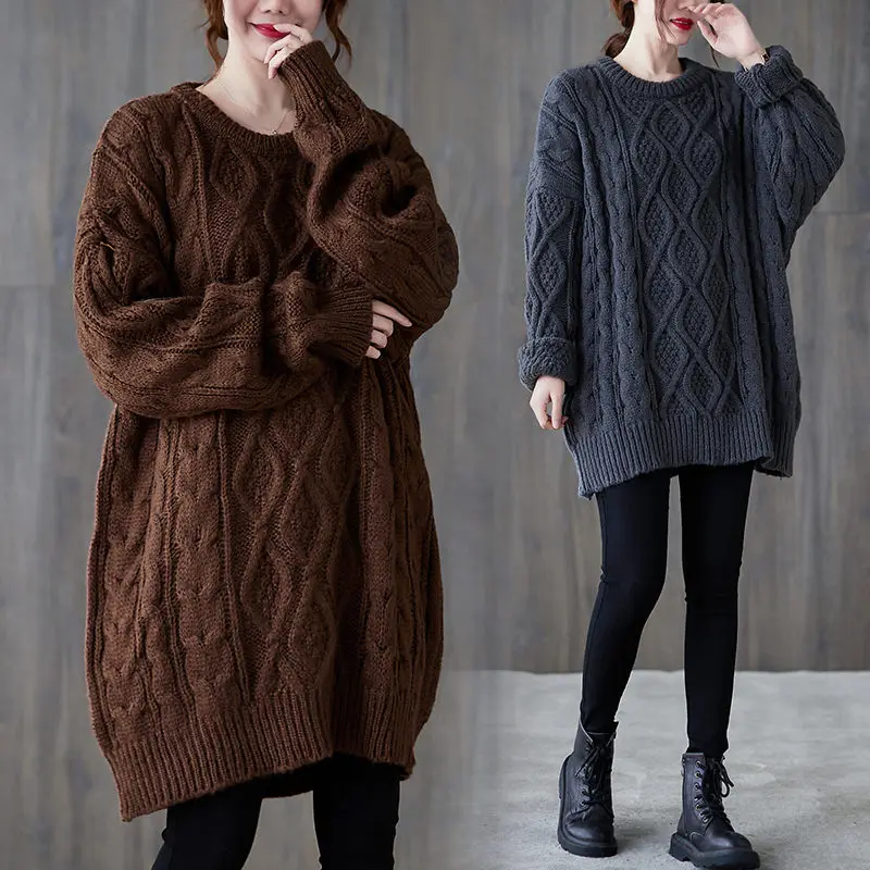 

Large Size Ladies Sweater Fall Winter Korean Women Clothes Fashion Loose Twist Knit Pullover Thicken Warm Casual Knitwear M1270