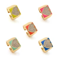 love micro inlaid zircon adjustable ring fashion jewelry geometric square ring valentines day couple gift