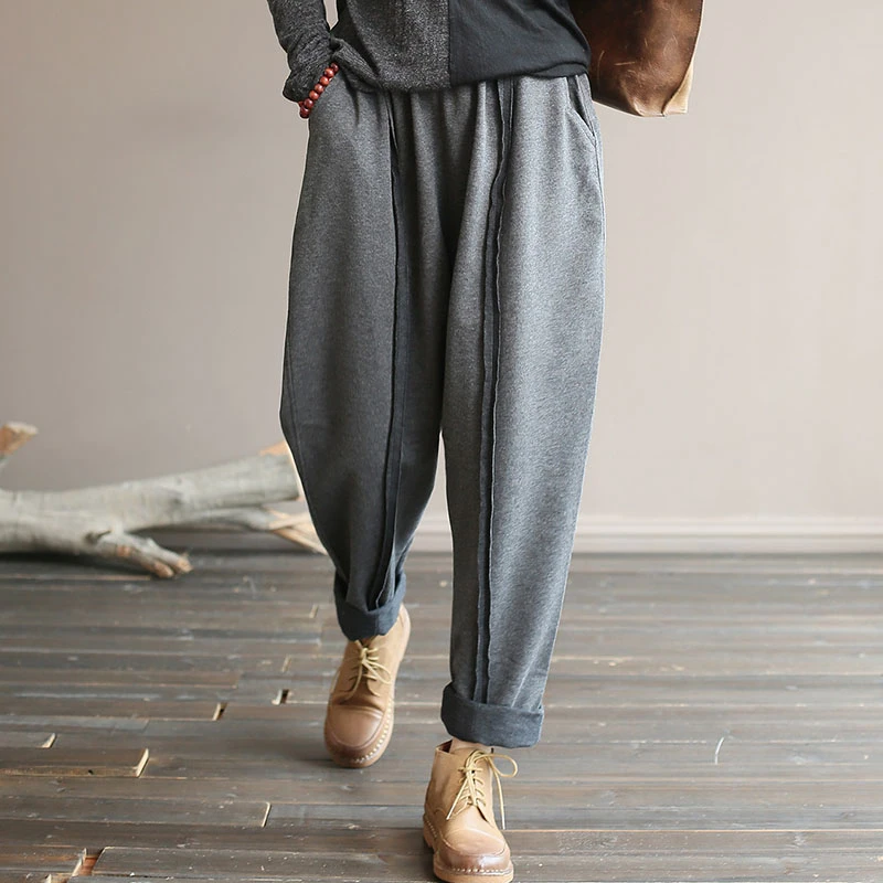 

Брюки-султанки женские с рваными краями, повседневные хлопковые классические штаны, свободные однотонные ретро брюки-карго с редисом, весн...