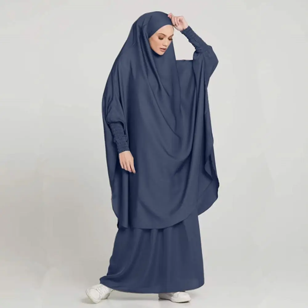 

2022 Ramadan 2 Piece Muslim Prayer Garment Sets Women Hijab Abaya Jilbab Maxi Dress Khimar Burqa Islamic Clothing Overhead Arab