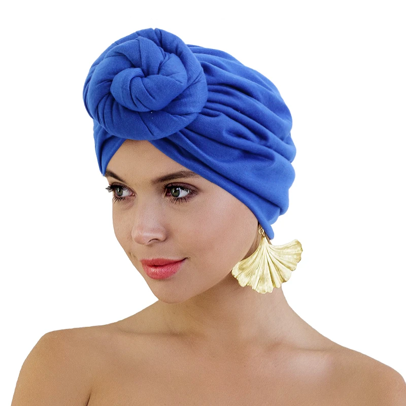 

African Women Knotted Twist Turban Bonnet HeadWrap Stretchy Muslim Hijab Chemo Cap Head Scarf Ladie Hats Shipping Free