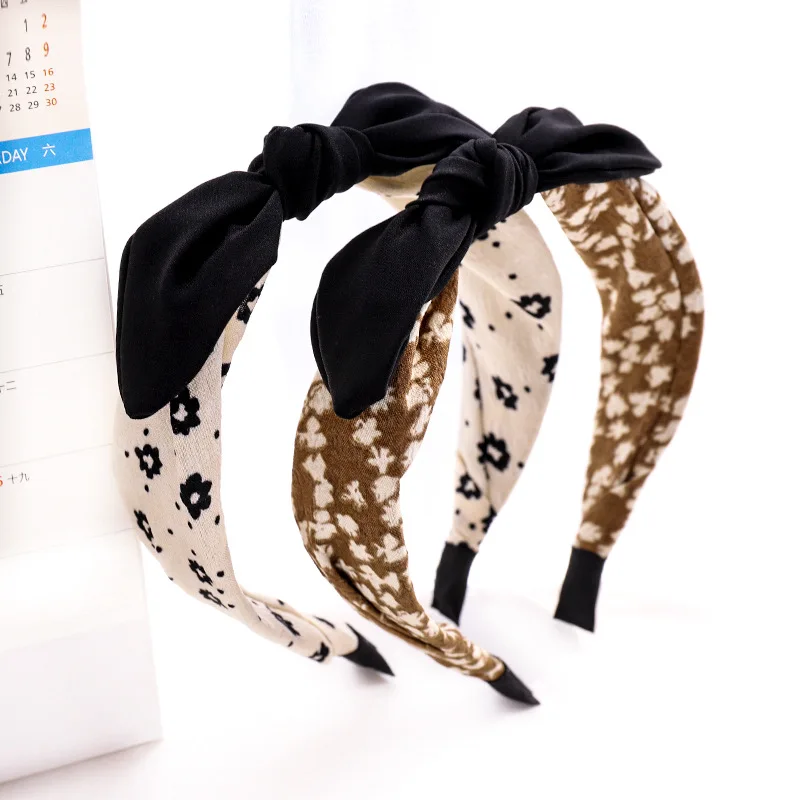

New Fashion Women Girls Hairband Headband Black Bow Knot Headwear Printed Flower Hair Band Girls Turban Hair Accessories