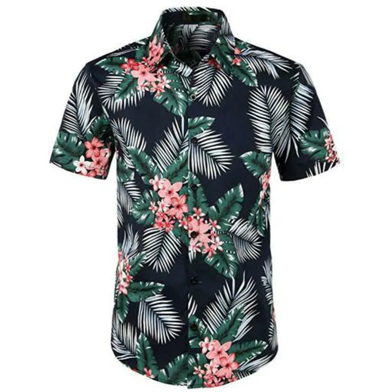 Модные мужские Гавайские летние пляжные рубашки с цветочным принтом и коротким