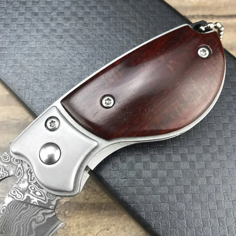 Складной мини-нож из дамасской стали карманный Клинок с узором лезвие деревянная