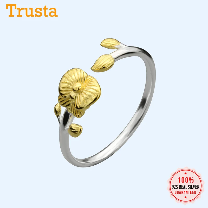 Trustdavis 100% 925 однотонные Настоящее серебро Цвет серебристый золотой цветок
