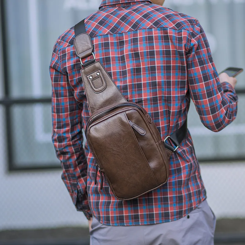 

Сумка кросс-боди мужская из экокожи, модный нагрудной саквояж кросс-боди, однотонная Сумочка для отдыха и путешествий
