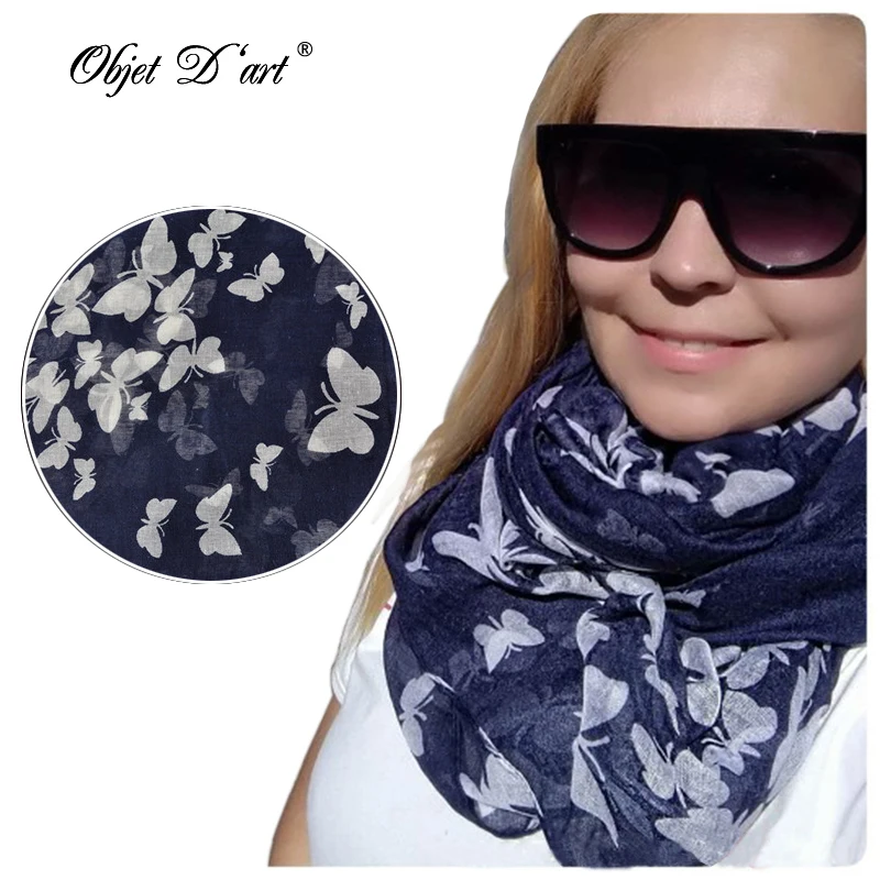Оптовая Новая Мода Женщины бандана Бабочка Печати Мягкий Длинный Шарф Хлопка