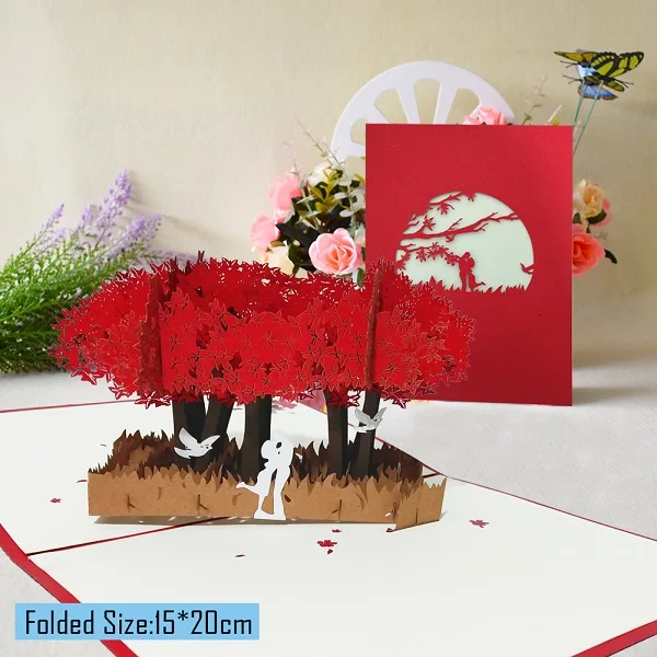 Love 3D Pop UP Cards Valentines Day Gift Postcard with Envelope Stickers Wedding Invitation Greeting Cards Anniversary for Her - Цвет: Rhododendron Lover