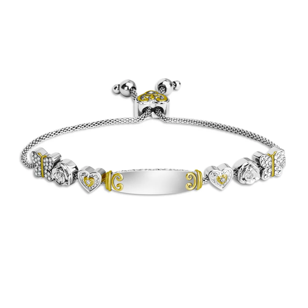 Hiyong Custom Name Bracelet Heart Personalize Name Smooth Name Plated Bracelets Engraving Customized Family Lover Bangles Gifts